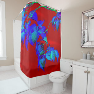 Red Sky Blue Leaves Shower Curtain