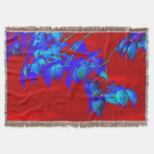 Red Sky Blue Leaves Throw Blanket