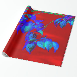 Red Sky Blue Leaves Wrapping paper