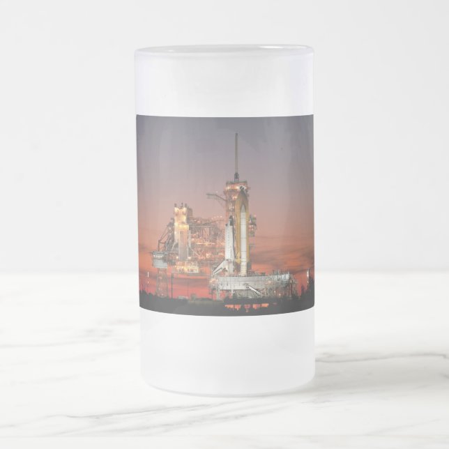 Red Sky for Space Shuttle Atlantis Launch Frosted Glass Beer Mug (Center)