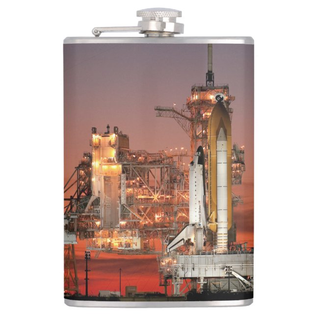 Red Sky for Space Shuttle Atlantis Launch Hip Flask (Front)