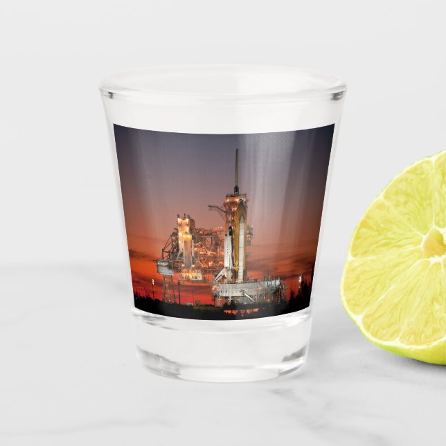 Red Sky for Space Shuttle Atlantis Launch Shot Glass (Front)