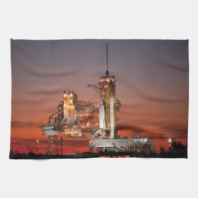 Red Sky for Space Shuttle Atlantis Launch Tea Towel (Horizontal)