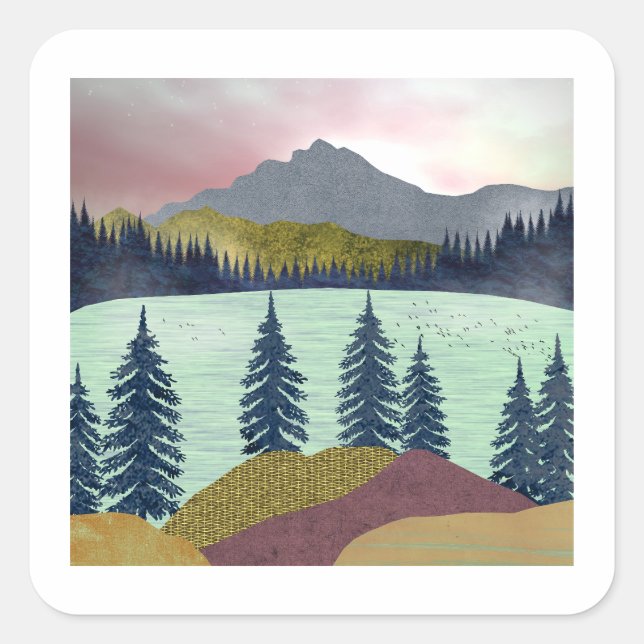 Red Sky Lake Landscape Square Sticker (Front)