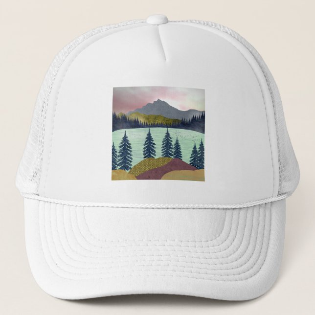 Red Sky Lake Landscape Trucker Hat (Front)