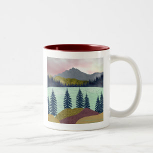 Red Sky Lake Landscape Two-Tone Coffee Mug