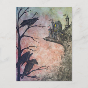 Red Sky Ravens and Castle postcard