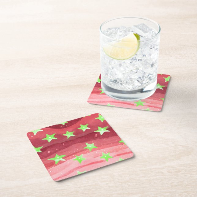 red sky with stars square paper coaster (Insitu)