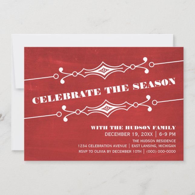 Red Slanted Chalkboard Holiday Party Invite (Front)