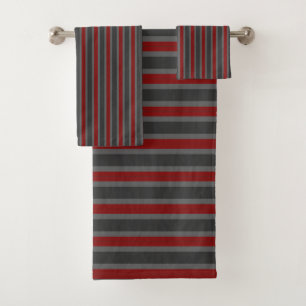 red, slate gray, charcoal vertical stripes bath towel set