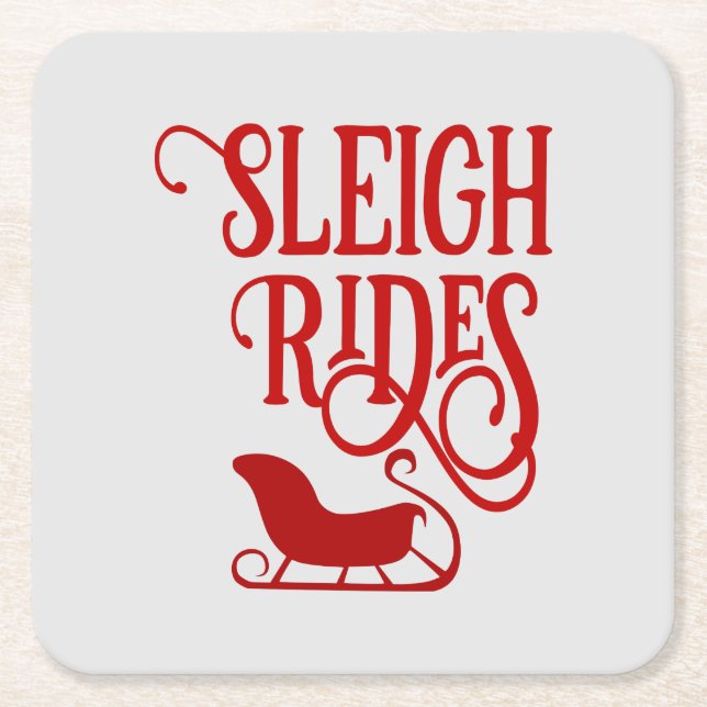 Red Sleigh Rides Holiday Square Paper Coaster (Front)