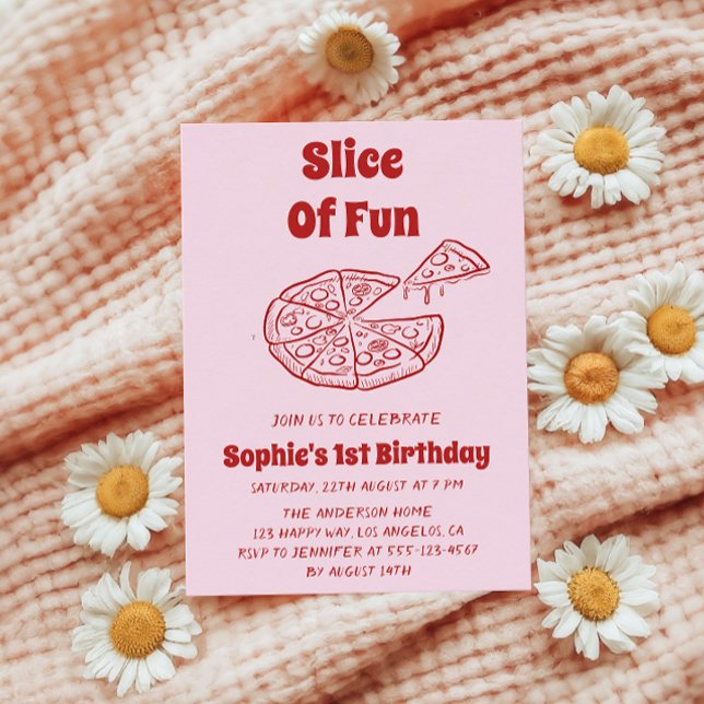 Red Slice of Fun Pizza First Birthday Party   Invitation (Creator Uploaded)
