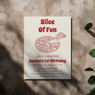 Red Slice of Fun Pizza First Birthday Party   Invitation