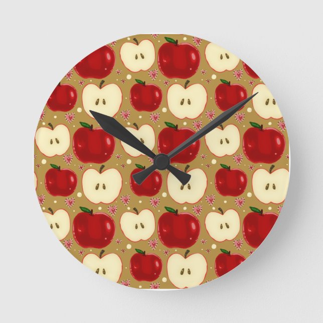 Red Sliced Apples Round Clock (Front)