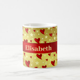 red,smile, coloured, hearts, gold, mask, happy,  coffee mug