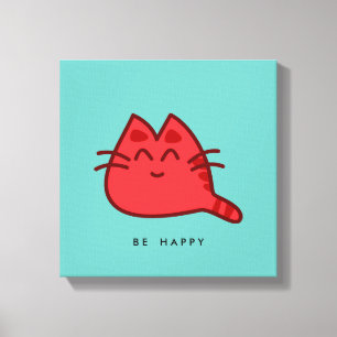 Red Smiling Kitty Cat Canvas Print