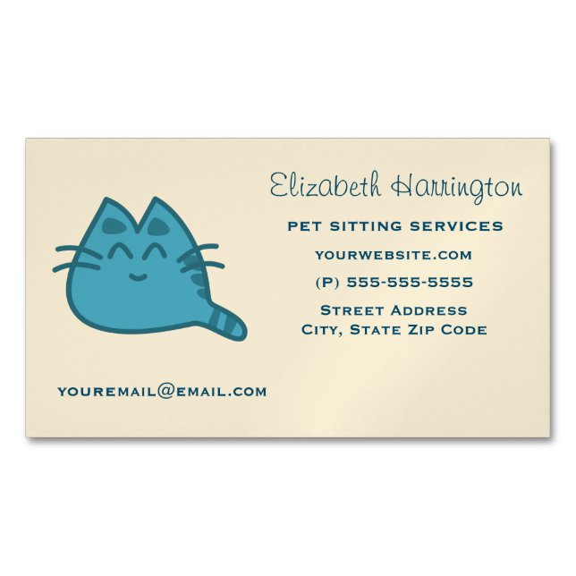 Red Smiling Kitty Cat Magnetic Business Card (Front)