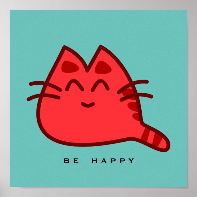 Red Smiling Kitty Cat Poster (Front)