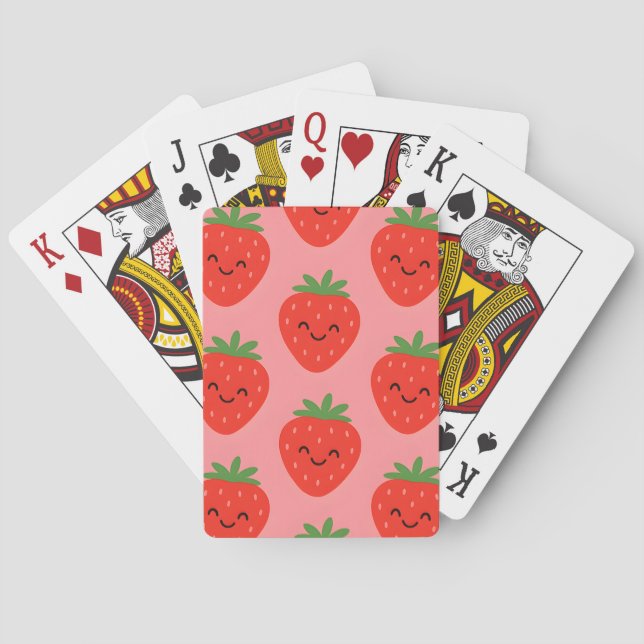 Red Smiling Strawberries Pink  Playing Cards (Back)
