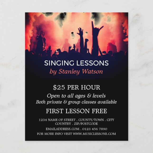 Red Smoke Concert Crowd, Vocalist Lessons Flyer (Front)