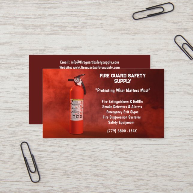Red Smoke & Fire Extinguisher Fire Safety Business Card (Front/Back In Situ)