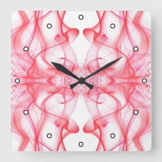 Red Smoke Symmetrical Minimalist Abstract Square Wall Clock