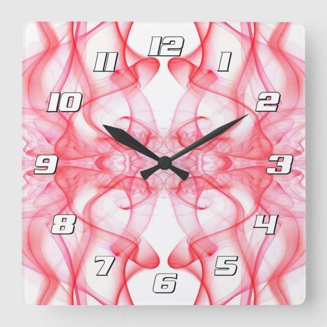Red Smoke Symmetrical Minimalist Abstract Square Wall Clock (Front)