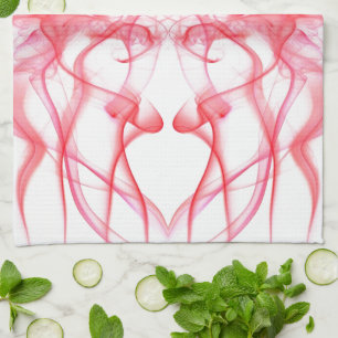 Red Smoke Symmetrical Minimalist Abstract Tea Towel