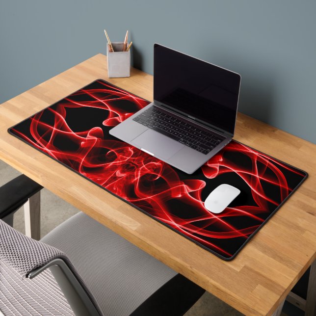 Red Smoke Symmetrical Minimalist Black Desk Mat (Office 2)