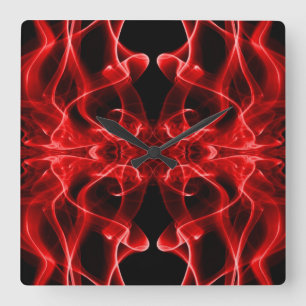 Red Smoke Symmetrical Minimalist Black Square Wall Clock