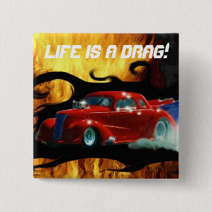 Red Smoking Doorslammer Drag-racing Car 15 Cm Square Badge
