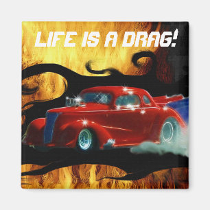 Red Smoking Doorslammer Drag-racing Car Magnet