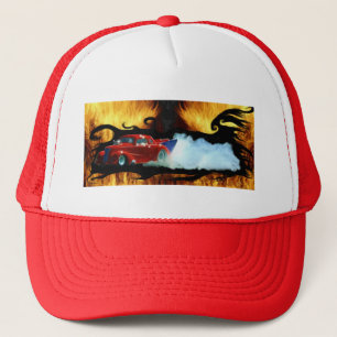 Red Smoking Doorslammer Drag-racing Car Trucker Hat