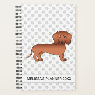 Red Smooth Coat Dachshund Cartoon Dog & Text Planner
