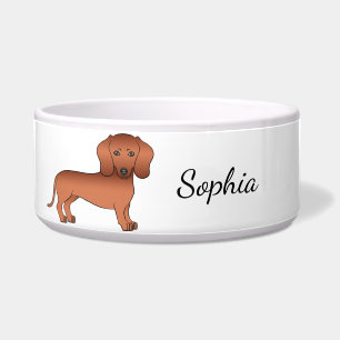 Red Smooth Coat Dachshund Cute Cartoon Dog & Name