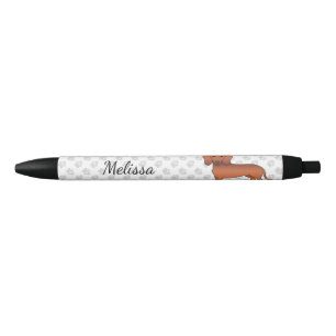 Red Smooth Coat Dachshund Cute Cartoon Dog & Name Black Ink Pen