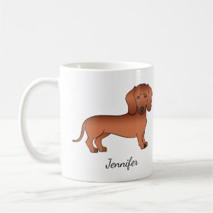 Red Smooth Coat Dachshund Cute Cartoon Dog & Name Coffee Mug