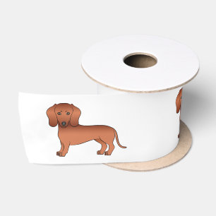 Red Smooth Coat Dachshund Cute Cartoon Dogs Satin Ribbon