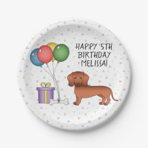 Red Smooth Coat Dachshund Dog Happy Birthday Paper Plate