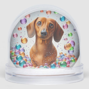 RED SMOOTH COAT DACHSHUND SNOW GLOBE