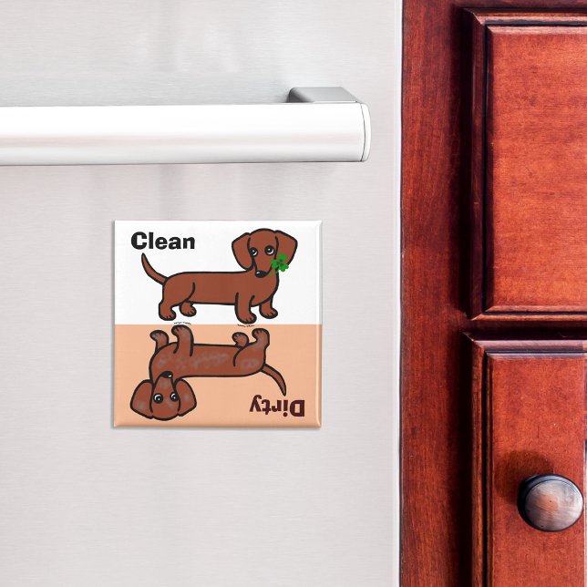 Red Smooth Dachshund 2 Dirty / Clean Magnet (Cute Red Smooth Haired Dachshund Cartoon Dishwasher Magnet.  Simple design.)
