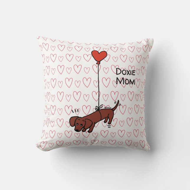 Red Smooth Dachshund Heart Balloon Cushion (Front)