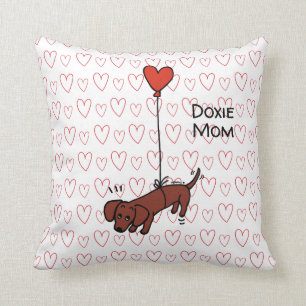 Red Smooth Dachshund Heart Balloon Cushion