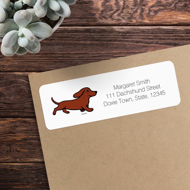 Red Smooth Dachshund Running (Red Smooth Haired Dachshund Running Return Address Label featuring Dachshund in action.  Cartoon.)