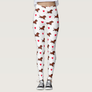 Red Smooth Dachshund Running Hearts Leggings