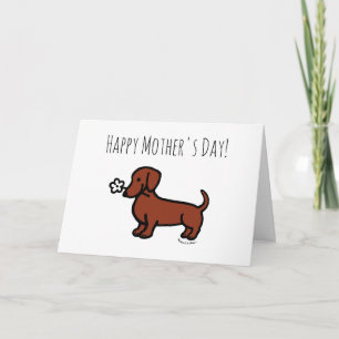 Red Smooth Dachshund Tiny flower Mother's Day Card