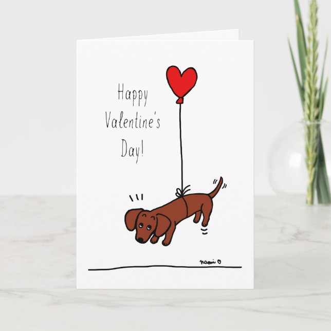 Red Smooth Dachshund Valentine Balloon Holiday Card (Front)