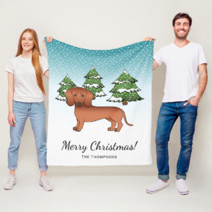 Red Smooth Hair Dachshund Cute Dog - Winter Forest Fleece Blanket