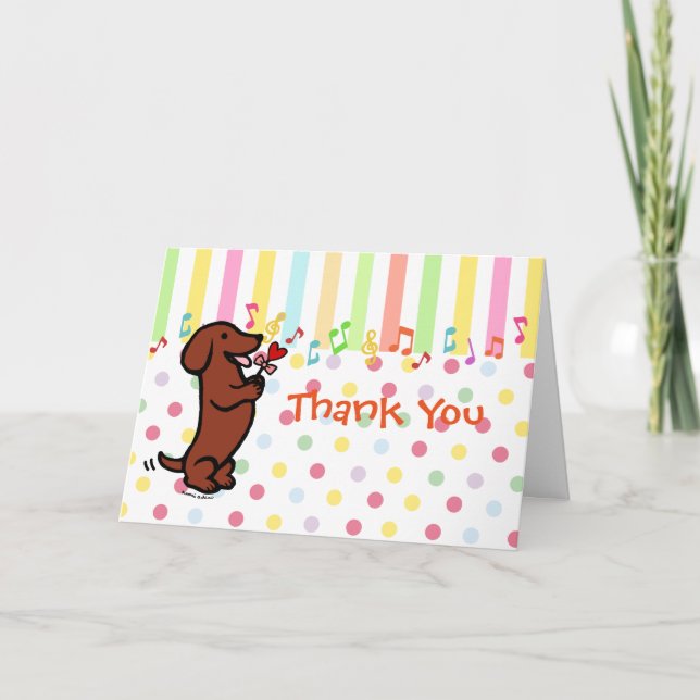 Red Smooth Haired Dachshund Heart Flower Thank You Card (Front)
