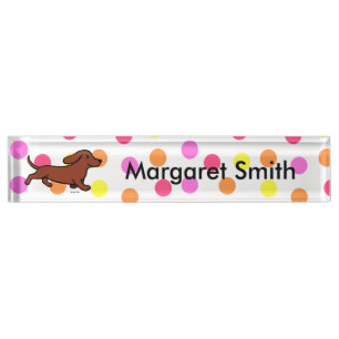 Red Smooth Haired Dachshund Polka Dot Nameplate